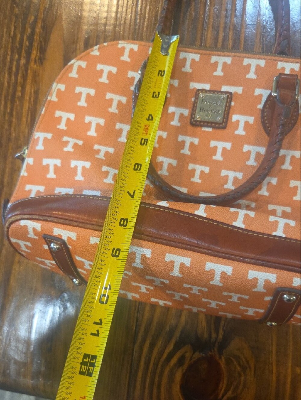 Dooney & Bourke Orange and White TENNESSEE Logo Satchel with Brown Trim - Picture 8 of 9